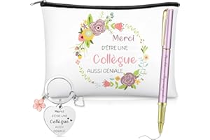 Xuniea Set de Cadeaux pour Collègue de Travail Femme Porte-Clés pour Collègue Trousse de Maquillage Stylo à Bille Pochette de Toilette Cadeau d'Adieu de Depart Retraite Anniversaire Noël