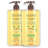 EVOLUDERM - Gel Douche - Monoï à la Folie - 95% d'Ingrédients d'Origine Naturelle - Lot de 2 x 1000mL