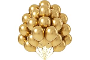 FOTIOMRG Metallic Gold Balloons 12 inch, 50 Pack Chrome Gold Latex Party Balloons Helium Quality for Birthday Graduation Baby Shower Wedding Party Decorations (with Gold Ribbon)