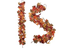 ‎HOLLYONE 4 Stück Herbst Girlande Kunststoff, 158cm Girlande Künstliche mit Eichenblätter, Herbst Reben Kunststoff, Girlande Hängepflanze für Herbst deko Halloween Erntedankfest