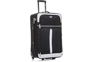 Aerostar Large 29” Lightweight Softshell Expandable Suitcase, Check in Luggage 2 Corner Wheels with Integrated Combination Lock (Black/Grey, 100 litres)