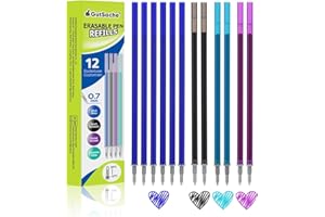 GutSache 12x Recharges Compatible avec Legami [6 Bleu, 2 Noir, 2 Violet, 2 Turquoise], Encre Thermosensible, Pointe 0,7mm, Hauteur 13 cm, Mine de stylo gel Effaçable, Idéal pour le Bureau et l'école