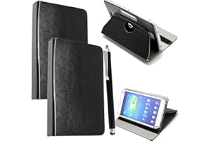 MOBILE STUFF Universal 360° Rotational Colourful Various PU Leather Stand Case Cover Fits All 7" Inch Android Tablets tab devices + Free Stylus Pen (Universal 7'' BLACK)