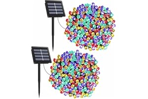 Amzxart Guirlande lumineuse solaire d'extérieur - 2 x 22 m - 200 LED - 8 modes - Décoration de Noël d'extérieur - Étanche IP65 - Pour balcon, jardin, arbre de Noël, fête (couleur)