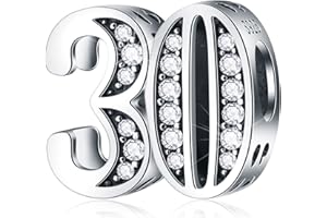 CRISNATA 5,10 to 50 52 55 56 60 65 70 75 80 Birthday Charms fit European Anniversary Bracelets, 925 Sterling Silver Number Charms with Clear CZ Stones, Gifts for Family/Lover/Friends