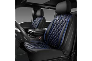 CAR PASS Piping Luxury PU Leather Two Front Car Seat Covers,Waterproof Anti- Slip Seat Covers Compatible with Front Seat Armrests,Universal Fit for Suvs,Vans,Trucks,Airbag Compatible(Black and Blue)