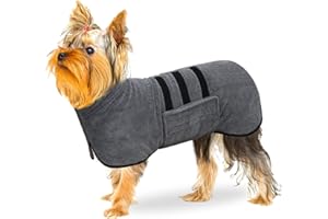 BASVII Hundebademantel aus Mikrofaser, Bademantel Hund Extra SaugfäHig und Schnell Trocknendes mit Klettverschluss und Verstellbarem Schrumpfband, für Große Mittel und Kleine Hunde