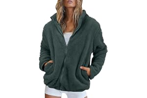 FUPODD Fleecejacke Damen Stehkragen Teddyjacke Reißverschluss Plüschjacke Frauen Freizeit Kuscheljacke Flauschig Jacke Winter Einfarbig Winterjacke Damen Warm Dicke Elegant Mantel Weich Bequem