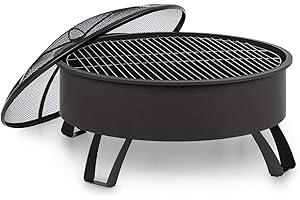 blumfeldt Brasero - Brasero extérieur terrasse, Pare-étincelles Amovibles, FireView Concept, Acier thermolaqué, tisonnier et Grille Inclus, Grille : Ø 68 cm, Ø 75 cm - Stil: Oreos, Noir