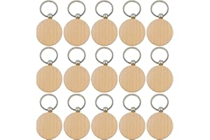 TAFACE 15 stück hölzerner Schlüsselbund, runder leerer Schlüsselanhänger, Markierbarer personalisierter Schlüsselanhänger, Verwendet für DIY Schnitzen, Malen, Dekoration, Geschenke