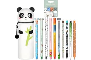 CARXLYTHIC Lot de 10 stylos gel effaçables + Kawaii Trousse Ecole 2 en 1 Panda + marque-page, Noël Erasable Ink Pens avec encre effaçable thermosensible, 0,7 mm