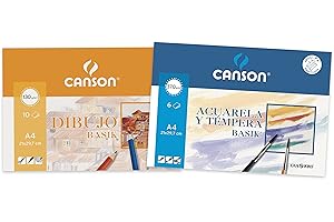 Canson - 1 Minipack A4 de 10 hojas Dibujo Basik 130 g y 1 Minipack A4 de 6 hojas Acuarela Basik 370 g