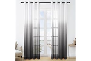 MRTREES 2 Piezas Cortinas Salon Visillos Suave Translúcida Visillo Color Degradado Leve de Dormitorio Moderno Ventana 140×225cm Negro Visillos Salon Paneles para Habitacion Niños Sala Comedor Balcon