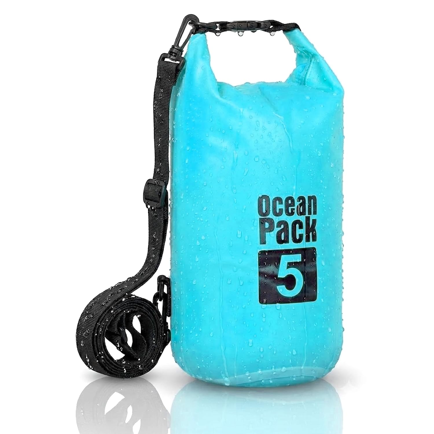 Dry Bag, Borsa Sacca Zaino Impermeabile Waterproof, chiusura a rotolo e tracolla, custodia impermeabile per cellulare e marsupio per Mare Barca Pesca Rafting Spiaggia Sport Acquatici (Light Blue, 5l)