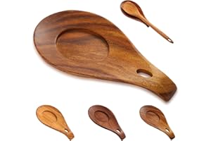 EACHAVE Reposa cucharas cocina, Soporte Utensilios de Cocina de Madera, Soporte para Cuchara Resistente al Calor,soporte perfecto para espátulas, cucharas, pinzas y más (Mdera de acacia)