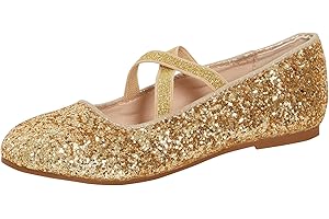 LORA DORA Girls Glitter Ballet Shoes Kids Flat Elastic Strap Ballerina Party Shoes Wedding Bridesmaid Shoes