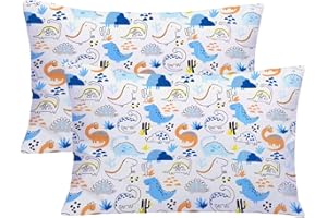 BABY AMABC Kuscheliger Gestrickter Kissenbezug Kinder 40x60 Baby Kopfkissenbezug 2er-Pack Weich Kleinkind Kissenhülle aus 100% Baumwolle für Kinderwagen, 2 Bezüge mit Dinosaurier Gemustert 40x60cm