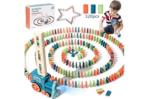 71Nmly Domino Train Toy Set per Bambini,120 Pezzi Automatici Domino Blocchi di Costruire e Impilare Giocattoli Creativi,Giocattolo Educativo Regalo per Ragazze e Ragazzi dai 3 anni in su