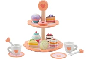 Trudi Alzata dolcetti con tazzine (15 pz) by Sevi | Giochi in legno bambini. Kit merenda finto. Regalo Natale bambina. Metodo Montessori | 19x22x19cm | Giochi di imitazione | modello 82961