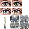 Color Style Combo Pack of 4 Pairs of Monthly Color Contact Lenses (Green,Grey,Blue & Hazel) (Zero Power/Lenses Only) With Case & Solution