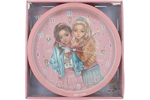 Depesche 13228 TOPModel Team Teddy - Wall Clock in Pink for Children, with Model Motif and Teddy Bear, Silent Clock, Battery Included