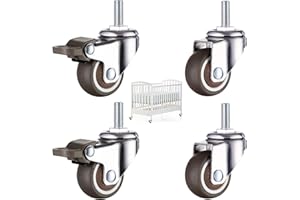RAIRSKY 4 Pezzi Ruota Girevole con Perno Filettato M8 Ruote Girevoli per Carichi Pesanti M8 X 15 mm, 2 con Freni + 2 Senza Freni Girevoli a 360° Ruote per Mobili in Gomma Antiscivolo per Interno Ed Esterno