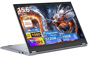 AUKABREX Ordenador Portátil 2 en 1, PC Portátil R3 3200U CPU, Win 11 Portatil 16 GB RAM 512 GB SSD, 15,6 Pulgadas Laptop Pantalla Táctil Giro de 360°, Radeon Graphics GPU, RJ45+TipoC+USB 3.0+Mini-HDMI+Webcam