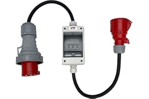 NWP CEE Adapter 63A 400V Plug to 32A 400V Coupling High Current - IP44/IP67 - with Circuit Breaker 3C32A - H07RN-F 5G4/5G6