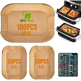 200 Pieces Air Fryer Paper for Air Fryer Cosori Dual Blaze TwinFry 10L/Ninja Air Fryer AF500EU 5.2-10.4L/Cecotec Cecofry Dual