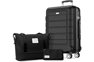 SHOWKOO Valigia Trolley Espandibile Ultra Leggero ABS+PC Durevole Valige Trolley da Viaggio con Chiusura TSA e 4 Ruote Doppie