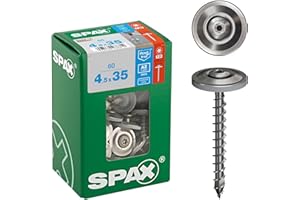 SPAX Spenglerschraube, 4,5 x 35 mm, 60 Stück, Vollgewinde, Linsensenkkopf, T-STAR plus T20, 4CUT, Edelstahl rostfrei A2, Dichtscheibe 15mm - 4587000450357