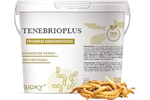 BIOKY Gusanos de la Harina 320gr - Tenebrios Deshidratados Premium 2L - Comida para Aves, Tortugas, Peces, Hamster, Pájaros, Roedores | +50% Proteína (320 Gramos)
