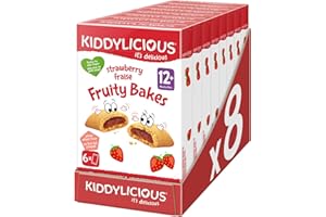 Kiddylicious Fruity Bakes Fraise | Dès 12 Mois | Fourrés à la Purée de Fruits | 8 Packs de 132g (6 Sachets de 22g) | 1.06 kg