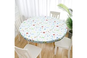 Caffney Elastic Edged Vinyl Fitted Tablecloth Flannel Backed & Elastic Edge Table Cover Indoor Outdoor Round Fitted Vinyl Table Cloth Oil & Waterproof Wipeable Table Protector 35-43"/43-55'' Diamet