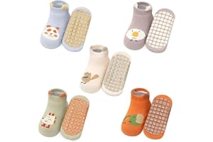 Exemaba Baby Rutschfeste Socken 5 Paar Tiermotive Kleinkinder Antirutschsocken Krabbelsocken für Mädchen Jungen