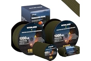 ‎VITALUXE VITALUXE Paracord 1000lb(453kg), 12 Kern-Stränge, 4mm Fallschirmschnur, Tactical Parachute Cord (30/75/150/300m) Survival Gear für Camping, Outdoor, Wandern, Type III