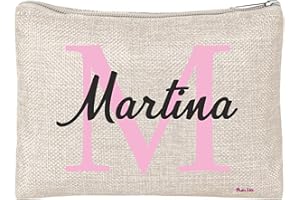REGALI PAZZA IDEA Pochette Donna bustina porta oggetti Astuccio scritta nome Personalizzabile iniziale idea regalo gadget (Martina)