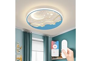AHXIAOZN Plafoniera Cameretta Bambini, Lampada Da Soffitto A LED Per Bambini Dimmerabile Con Telecomando, Star Moon Creativa Plafoniera Acrilico Camera dei bambini per Ragazzi Ragazze Soggiorno, Blu