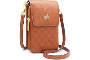 HNOOM Crossbody Phone Bag Women Soft Genuine Leather Phone Bag Small Cellphone Crossbody Shoulder Bag Purse Wallet Multi Compartment Phone Purse Bag with Shoulder Strap (A-Brown)