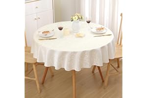 Homaxy Tischdecke Abwaschbar Rund 140cm Polyester Tischtuch Tafeldecke Jacquard Tischwäsche Ornamente Schmutzabweisend Pflegeleicht, Beige