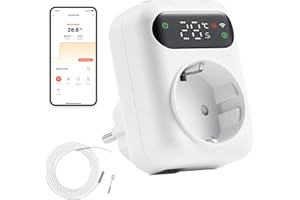 ‎EZAIOT ezAIoT WLAN Steckdosen-Thermostat mit Zeitschaltuhr für Heizung und Kühlung - Digitaler Temperaturregler mit 3m Fühler für Gewächshäuser und Aquarien, 230V, LED Bildschirm