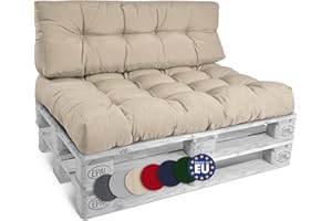 Beautissu Set de 2 Coussin Palette Style – 1x Coussin d'assise 120x80 cm & 1x Coussin Dossier canapé 120x40 cm Coussin Lounge Extérieur & Intérieur pour Salon Lounge Jardin Outdoor - Nature