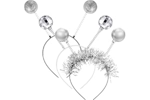 Chunyin 3 Bopper per Testa da Carnevale Bopper Glitter Bopper con Pallina da Discoteca Fascia Aliena Cerchietto con Antenne da Alieno per Halloween Costume Travestimento Festa a Tema, Argento