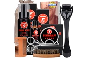 SMINIKER Kit Barbe Homme Pour barbe 10 en 1 Kit Soin Barbe Homme avec Huile à barbe, Pinceau à Barbe, Peigne à Barbe, Baume à Barbe, Shampoing, Peigne à Modeler et Ciseaux à Moustache