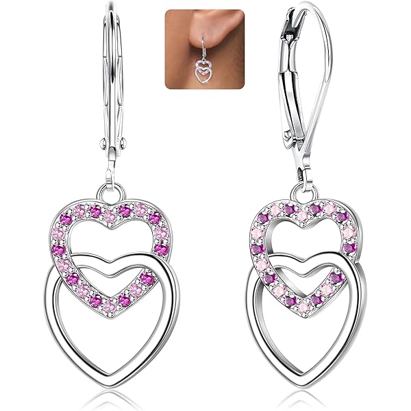 Glintara Zilveren Druppelcreolen - Sterling Zilveren Hart Ster Dangle Creulen met Love Star Hanger, Sterling zilver Zirkonia
