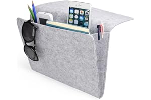 daite Bedside Pocket Storage Holder,Felt Bedside Caddy Storage Organizer Bed Caddy with 2 Small Pockets for Organizing Magazine Phone Small Things Home Sofa Desk Holder(Light grey)