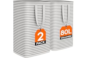 Lifewit 2er Set 80L Wäschekorb, Großer Faltbare Wäschebox, Wäschesammler, Wäschesortierer, Aufbewahrungsbox mit Griffen für Kleidung, Handtücher, Spielzeug, Grau
