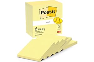 Post-It Notas Canary Yellow, Paquete de 5 + 1, 100 Hojas por Bloc, 76x76 mm, Color Amarillo, Notas Adhesivas para Listas de Tareas y Recordatorios
