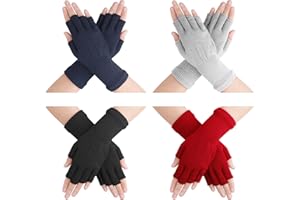 YOLEV 4 Pairs Winter Half Finger Gloves Knitted Fingerless Mittens Warm Stretchy Gloves Half Finger Warmers Gloves for Women