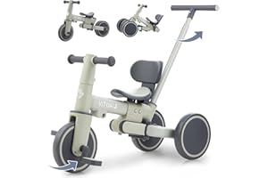 VITONIS bicicletta senza pedali da 1 anno, triciclo 5 in 1 con barra di spinta per bambini, girello per bambini da 1 a 4 anni Regali e giocattoli (verde)
